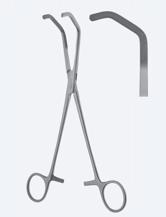 Зажими, хірургічні, "Price-Thomas", для бронхів, вигнуті, загальна довжина 230 мм, 9 1/8". Бренд - Asanus Medizintechnik Gmb, Німеччина